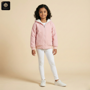 girls' sparkly ribbed knit sherpa lined hoodie with pearl accents