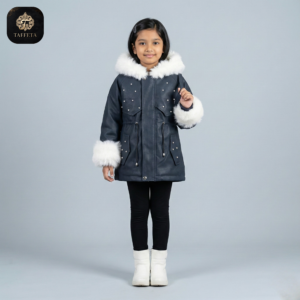 luxurious pearl & fur trimmed winter parka for girls