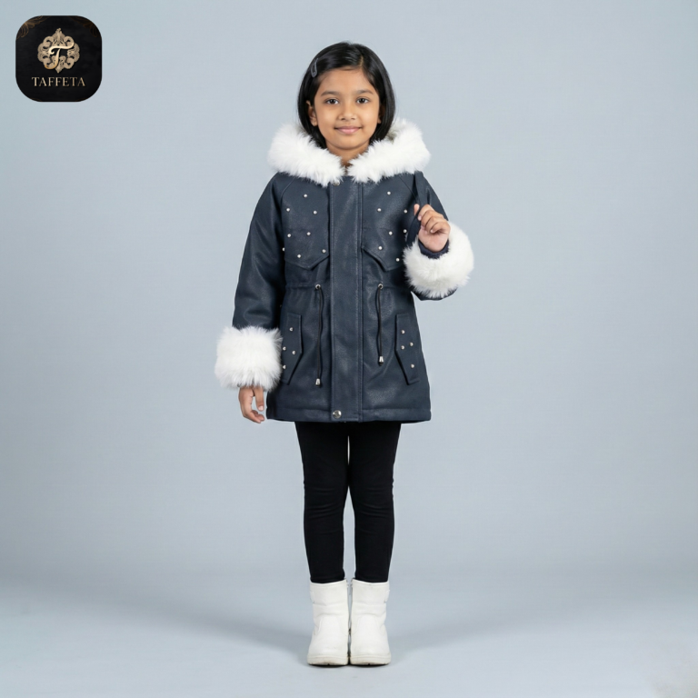 luxurious pearl & fur trimmed winter parka for girls