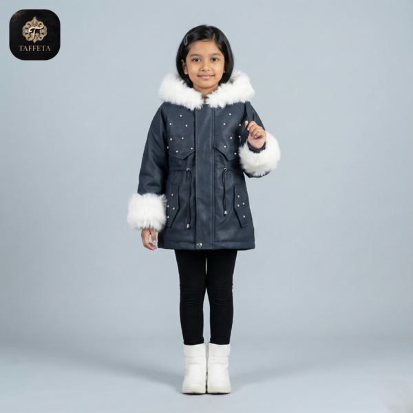 luxurious pearl & fur trimmed winter parka for girls