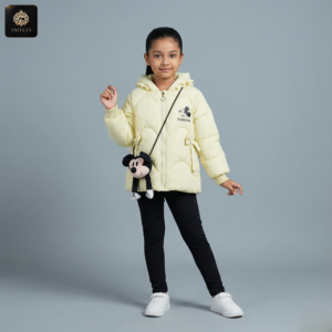 micky mouse themed hooded puffer jacket with matching bag
