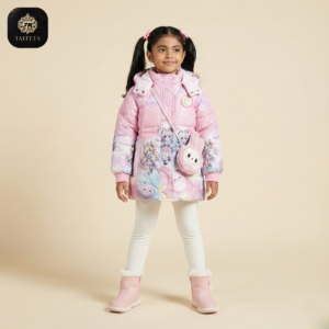 anime princess print pastel gradient puffer jacket with bunny bag