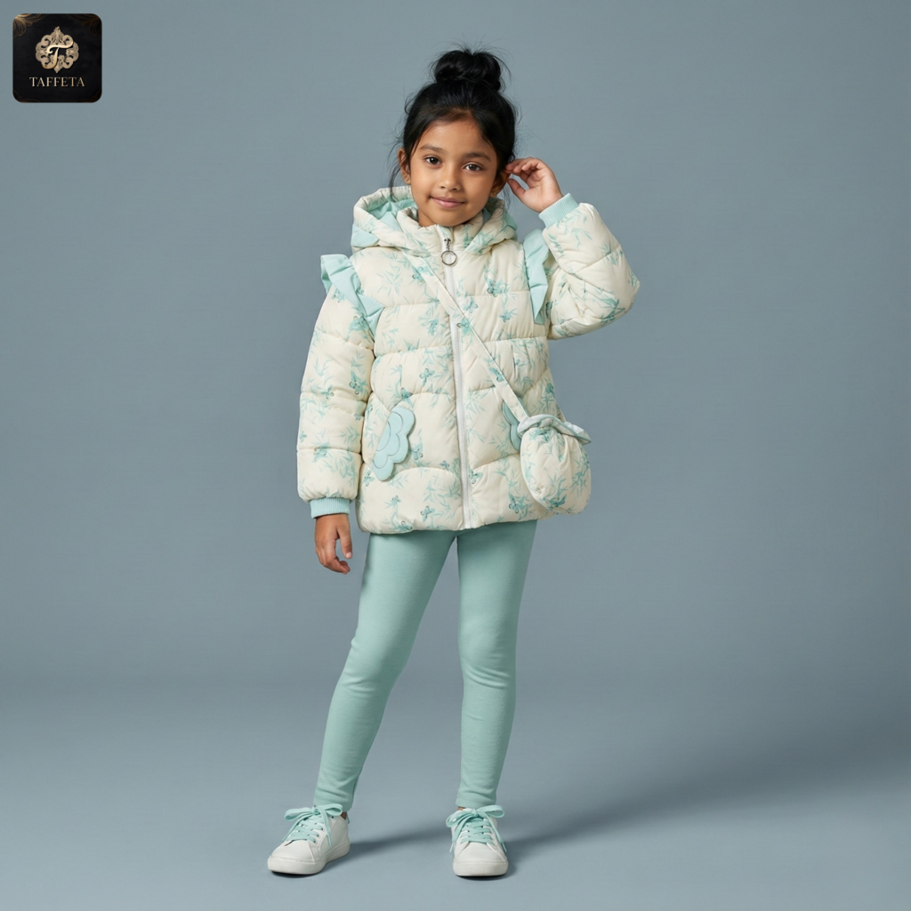 girls floral puffer jacket set